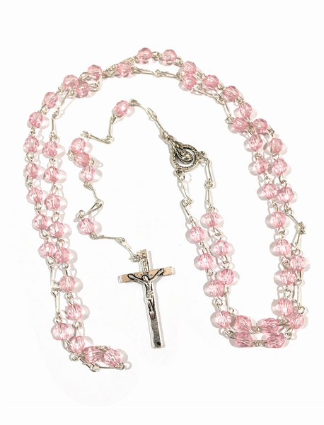 Pink Crystal-Cut Communion Rosary
