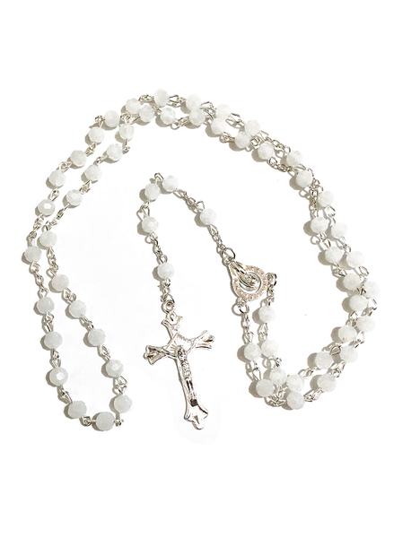 White Crystal-Cut Communion Rosary